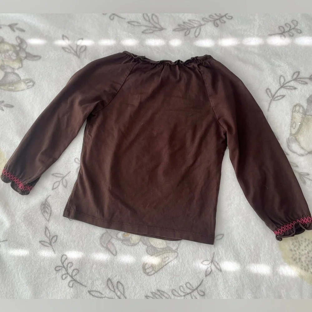 Janie and Jack Girls Fall Brown Long Sleeve Shirt Hearts - Picture 2 of 3